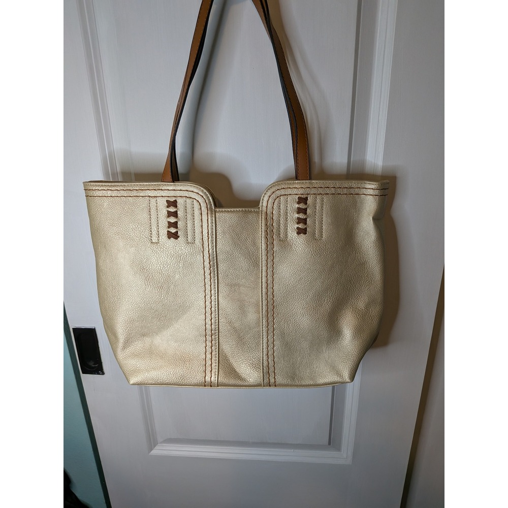 Montana West Metallic Gold Pebbled Vegan Leather Tote Bag with Whipstitch Detail
